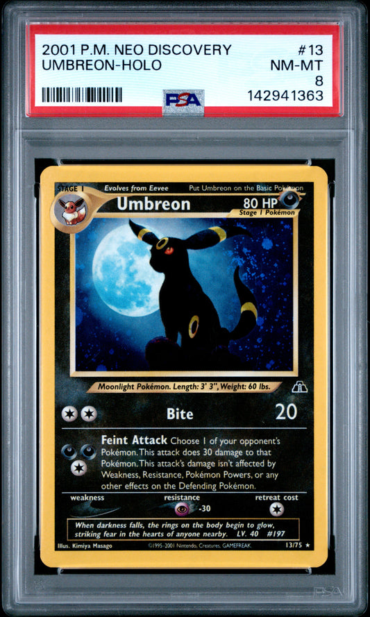 PSA 8 - Umbreon Holo Tail Swirl - Neo Discovery